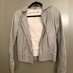 Mike & Chris Grey Leather Bomber Coat Size XS